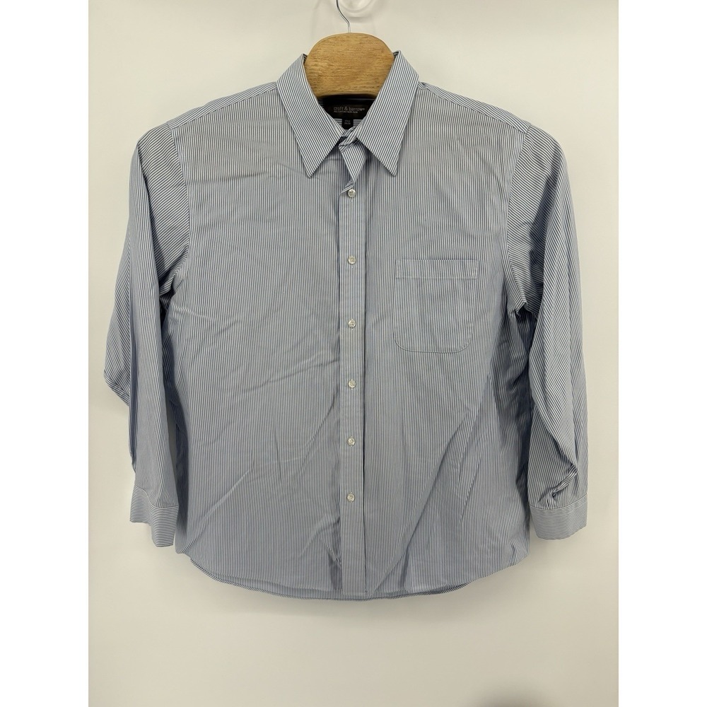 Croft & Barrow Men's 17 1/2 34/35 Pinpoint Blue White Stripe Long Sleeve Button - Picture 2 of 10